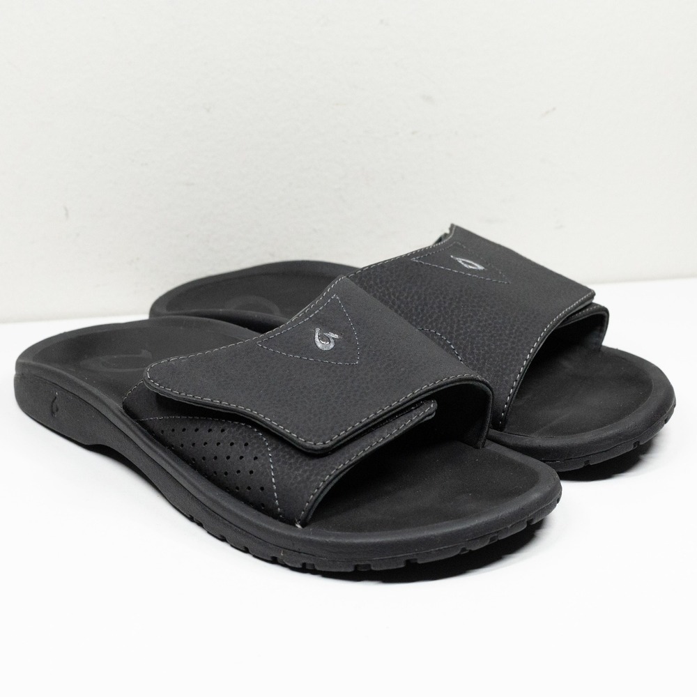 OLUKAI Nalu Slide Adjustable Strap Waterproof Comfort Sandal Black Mens Sz 9